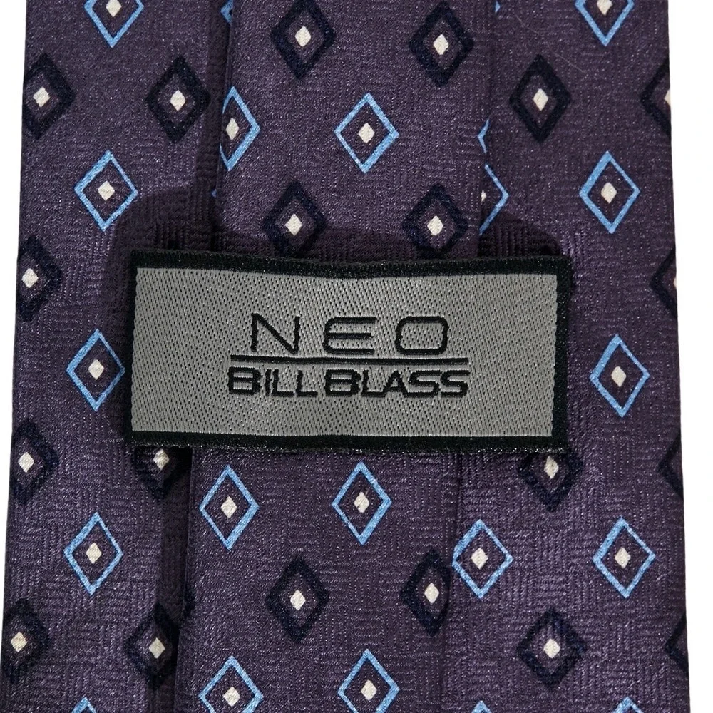 Bill‎ Blass NEO Men's Necktie 100% Silk Designer Purple Geometric Diamond China